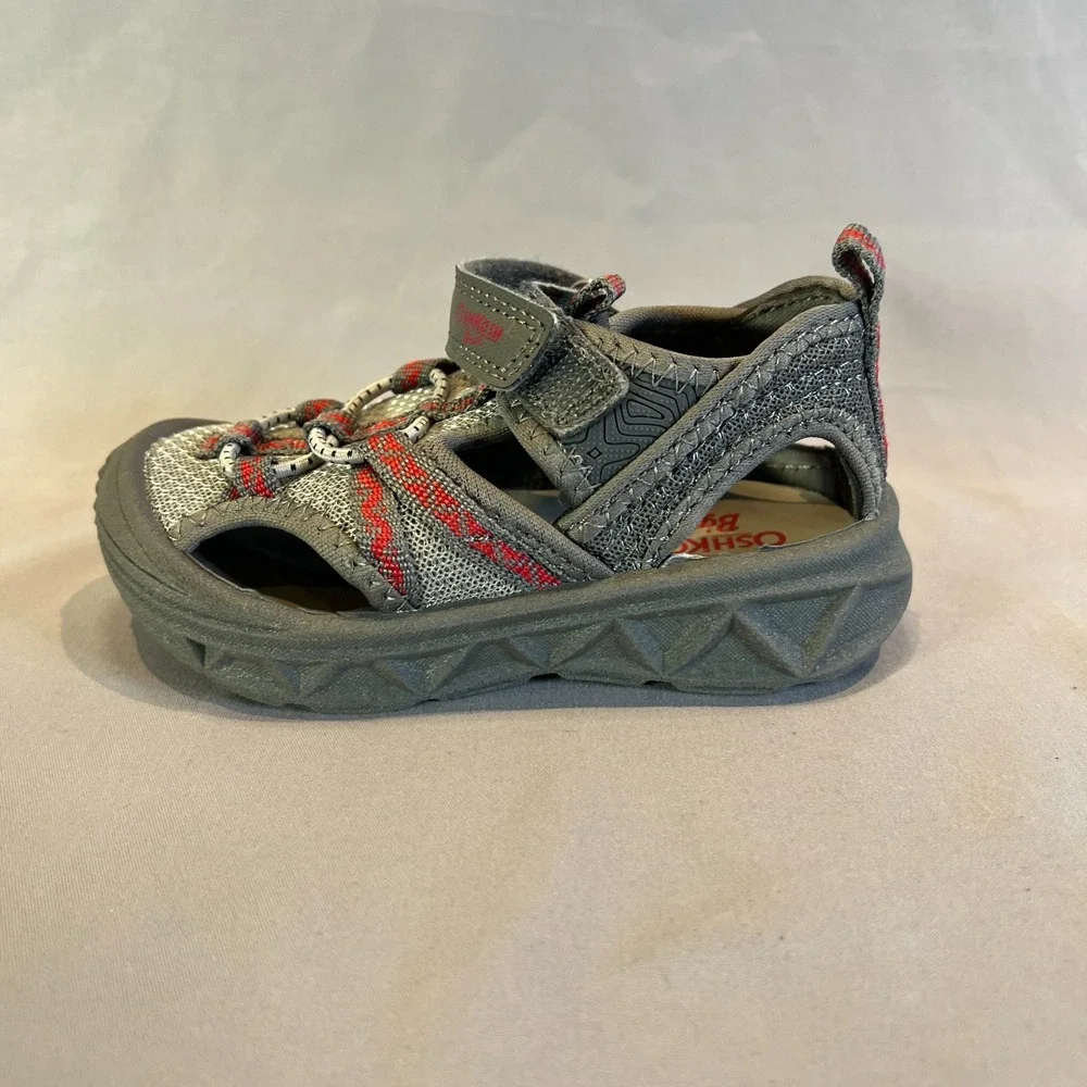 Oshkosh B'Gosh Abe Play Toddler 8 M Strappy Gray Red Textile Closed Toe Sandals
